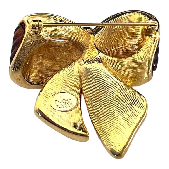 Vintage Signed Joan Rivers Pin Brooch Gold Tone Enamel Ribbon Design Crystal 8L - Picture 4 of 4